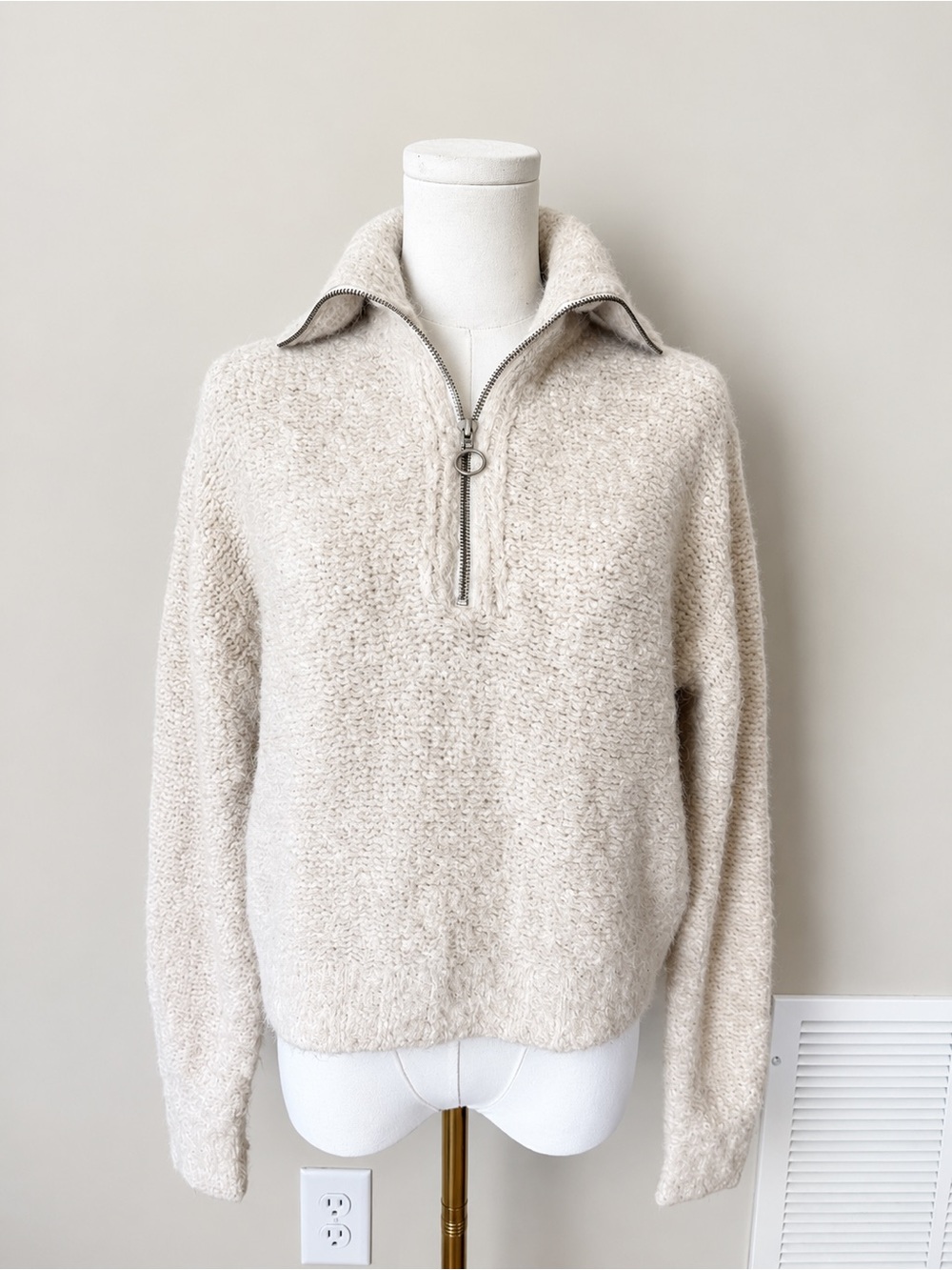Wilfred Free Aritzia Alpaca Merino Wool Half Zip Sweater Cream S